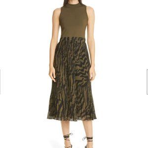 Ted Baker | Khaki Green Knit and Pleated Midi Dress
